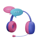 3D illustration of a headset with two speech bubbles, indicating an online conversation or customer support.