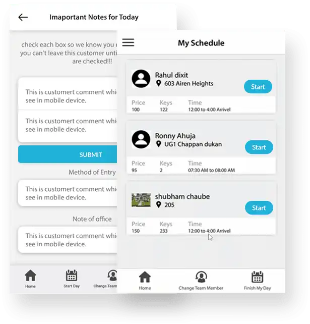 A field app displaying a customer's schedule on mobile devices.
