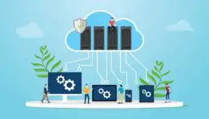 A cloud with people working on it, managed by a MSP (Managed Service Provider).