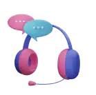 3D illustration of a headset with two speech bubbles, indicating an online conversation or customer support.