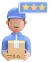 Delivery person with a five-star rating holding a package.