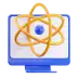 Icon of a computer monitor with an atomic symbol on the screen, highlighting our company's focus on innovative technology solutions.