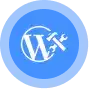 White WordPress logo with a wrench and screwdriver crossed over it, centered on a solid blue circular background.