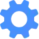 Blue gear or cog icon with six teeth, displayed on a transparent background.