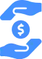 Two blue hands are shown facing each other with a coin featuring a dollar sign positioned between them.