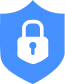 A blue shield icon with a white padlock symbol in the center, representing security or protection.