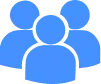 Blue icon of three simplified human figures grouped together, representing a group or community.